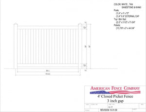 [300 Feet Of Fence] 4' Tall Closed Picket K-17 Vinyl Complete Fence Package