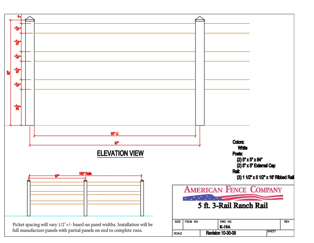 5 ft 3 Rail Split Rail, K-19A