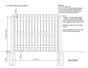 6' Wood Solid Privacy Fence Drawing