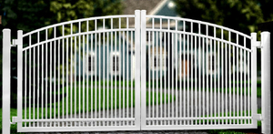 Black Over Arch Sunburst Aluminum Double Drive Gate